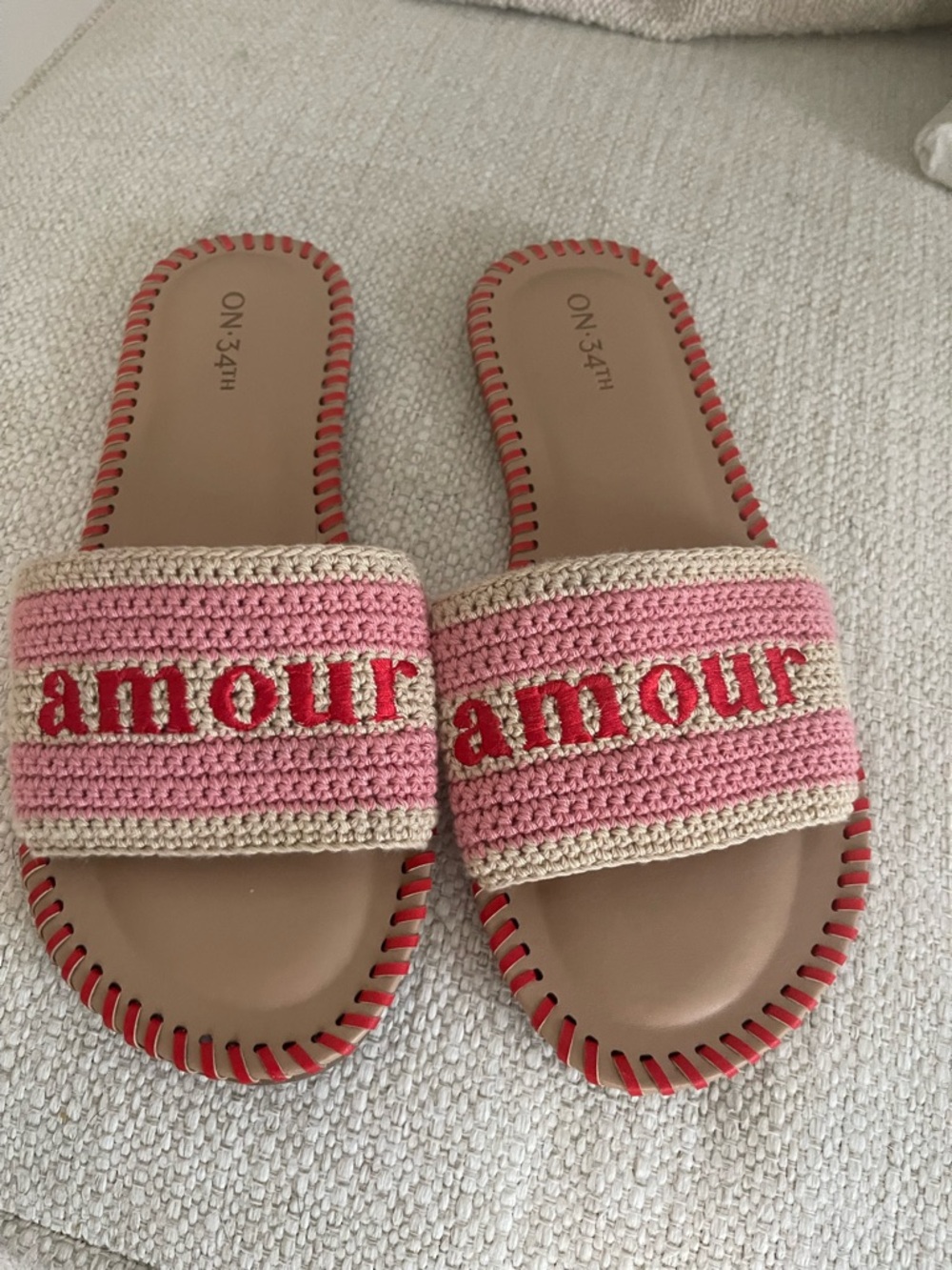 Pink Crochet 'Amour' Slide Sandals - Women